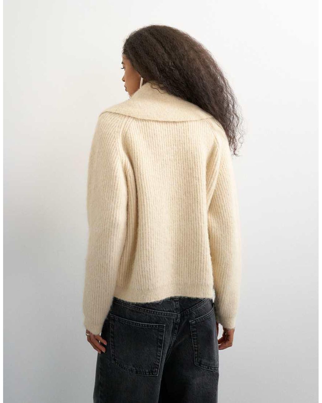 TOPSHOP Natural Knit Slouchy Button Front Shawl Collared Cardigan