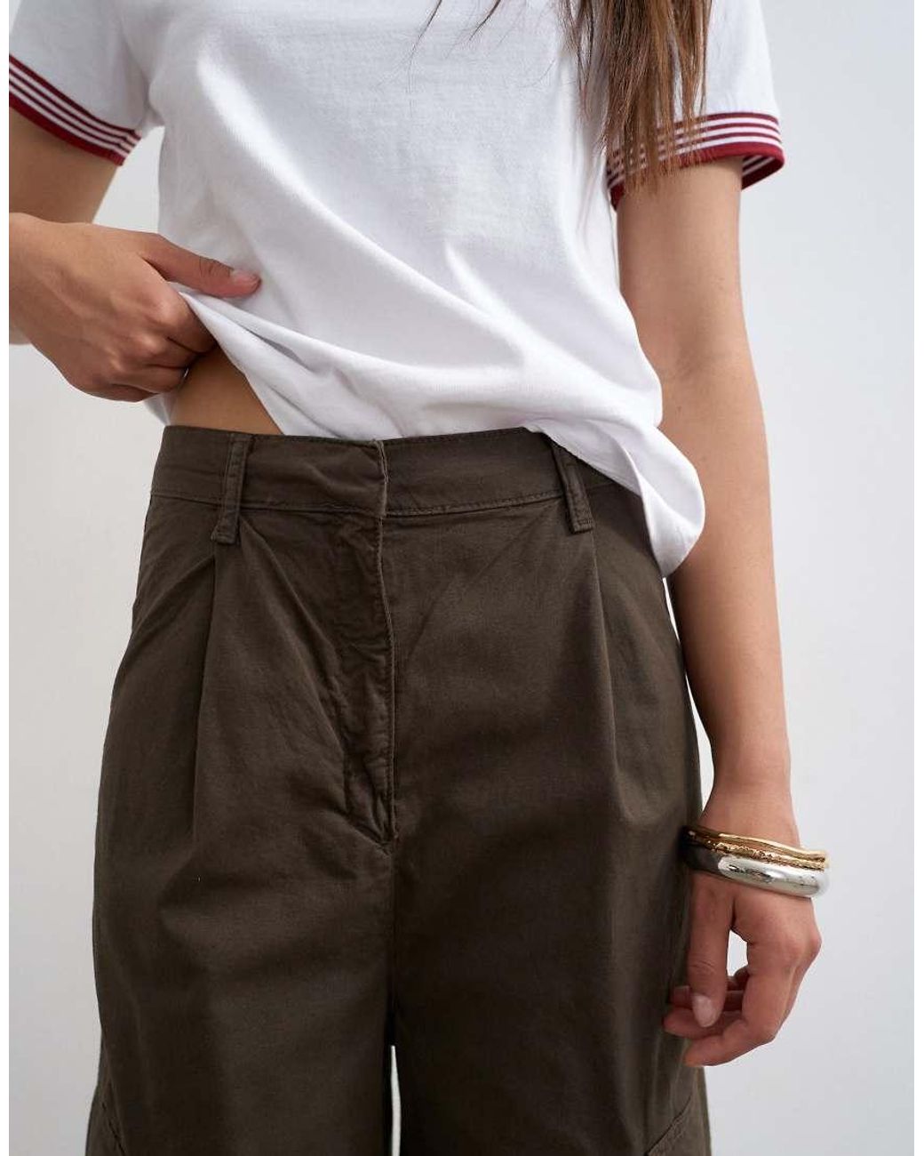 TOPSHOP White High Rise Barrel Leg Trousers With Pleat