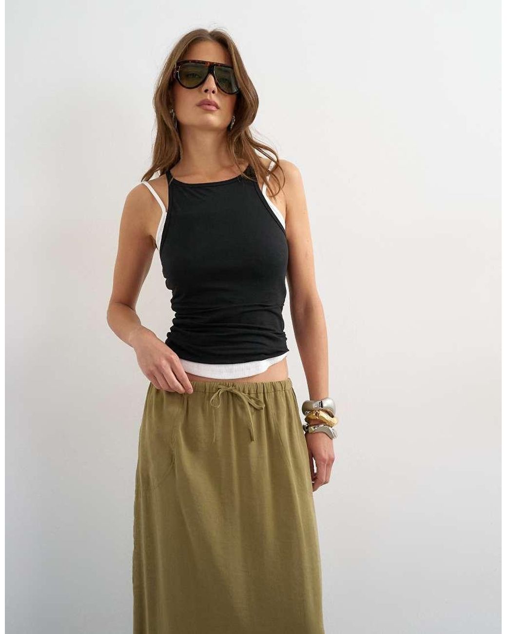 TOPSHOP Brown Tie Waist Slouchy Slim Maxi Skirt