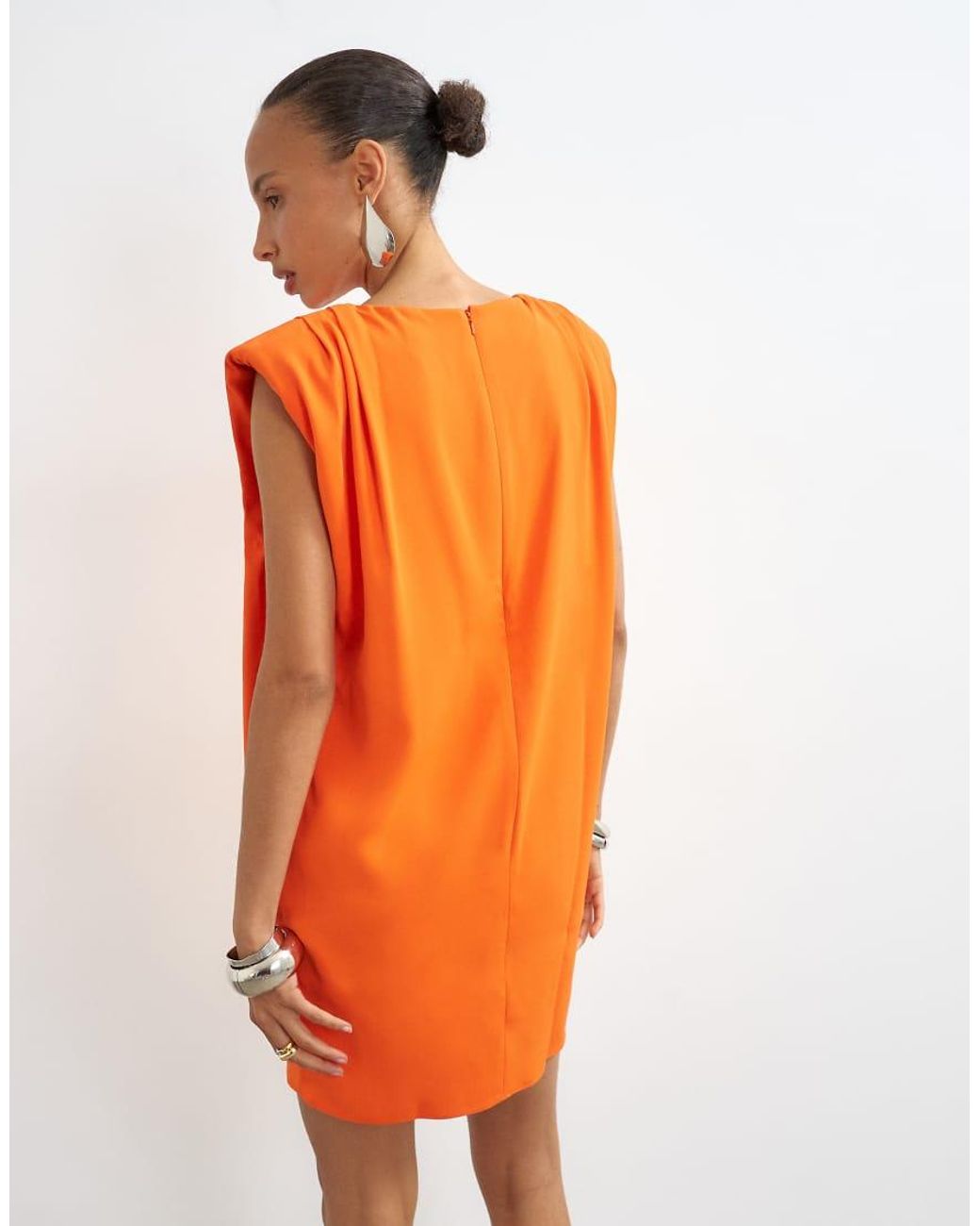 TOPSHOP Orange Clean Structured Shoulder Pad Mini Dress