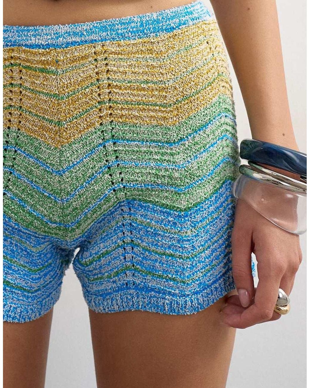 TOPSHOP Blue Knitted Stripe Shorts Co-ord