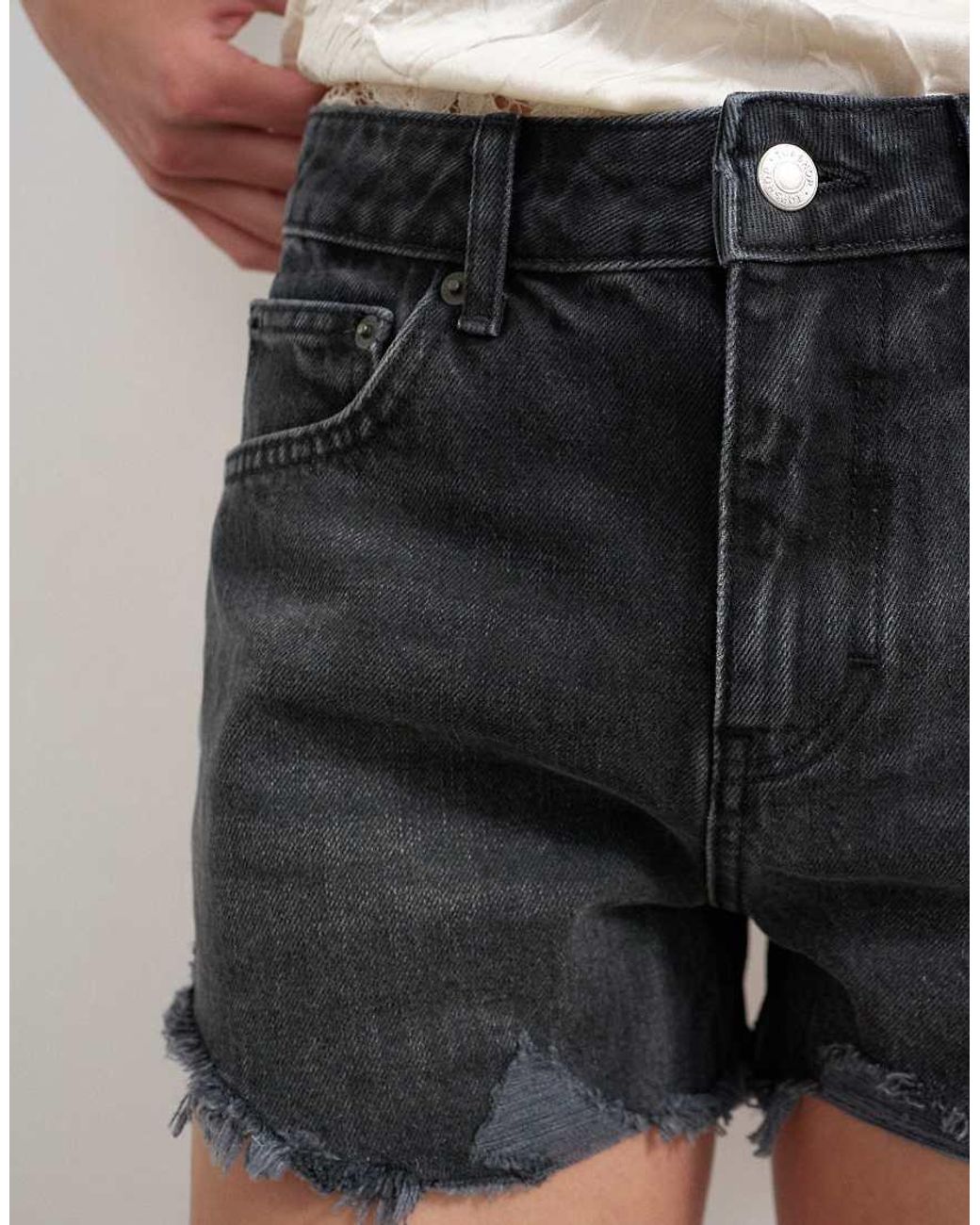 TOPSHOP White Denim A-line Short With Rip
