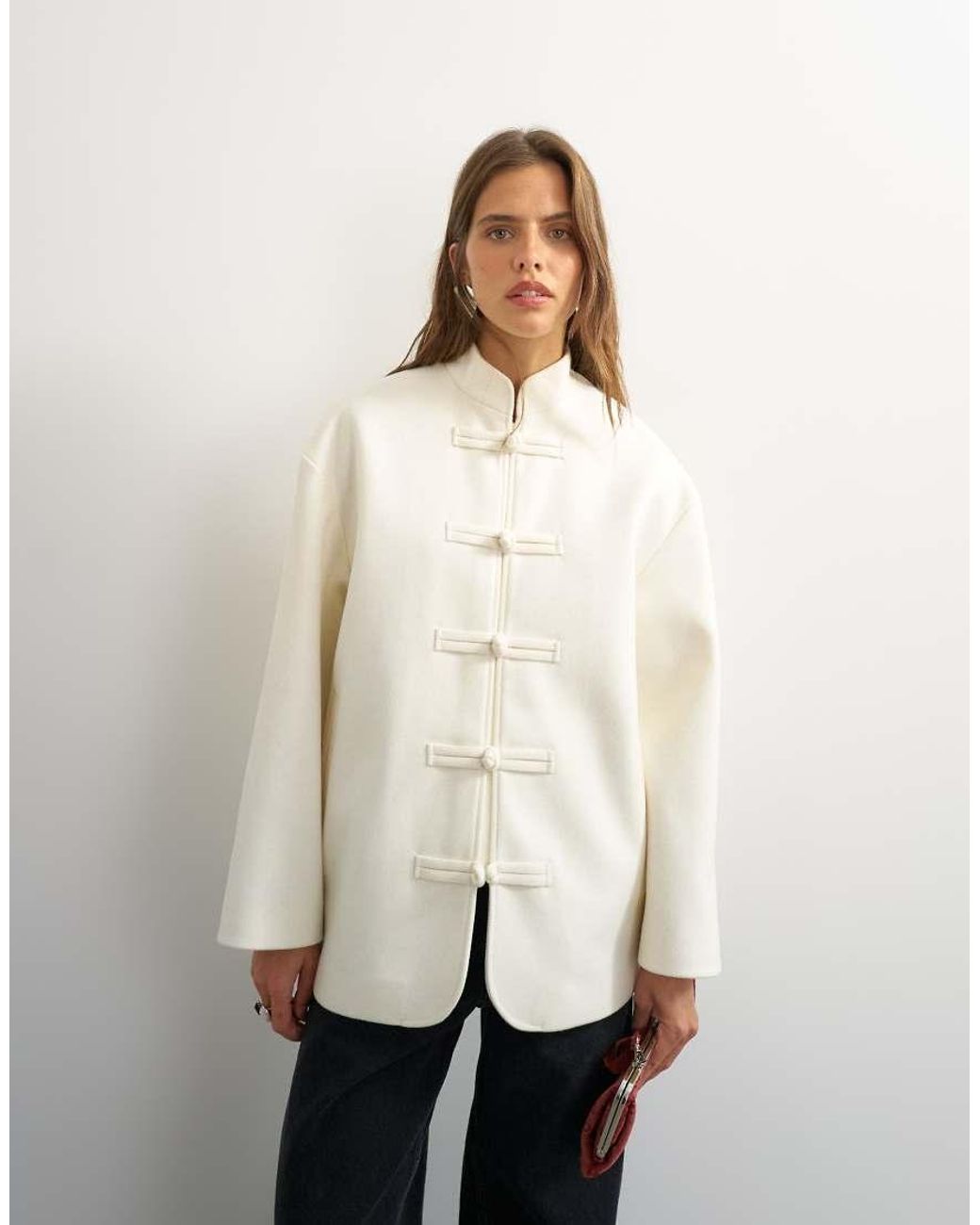 TOPSHOP White Self frogging Formal Blazer Coat