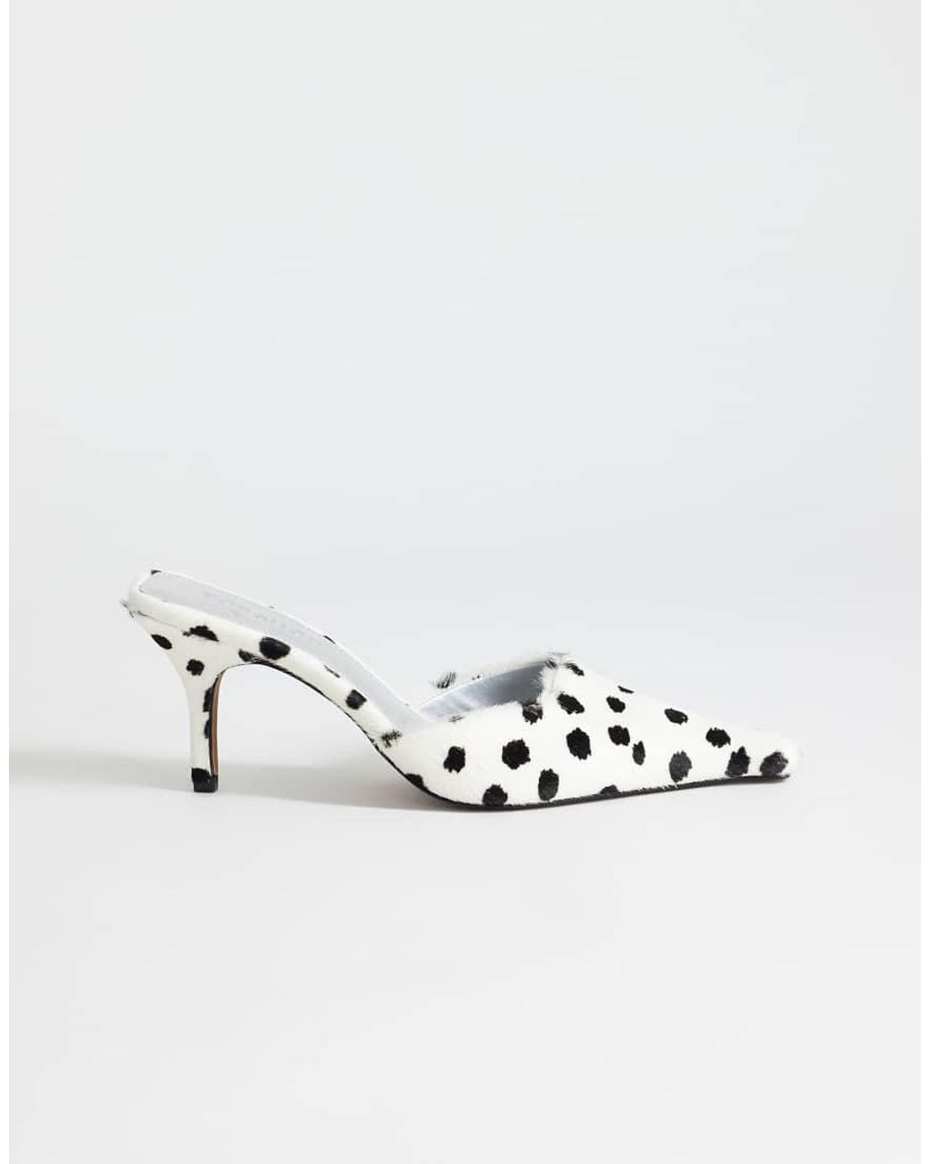 TOPSHOP White Alfie Real Hair On Leather Pointed Mid Heeled Court