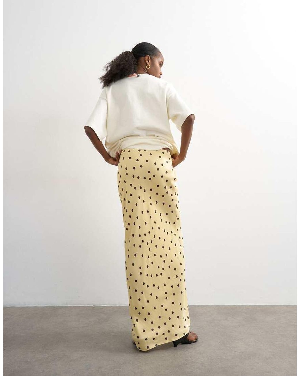 TOPSHOP White Polka Dot Flood Length Satin Bias Maxi Skirt