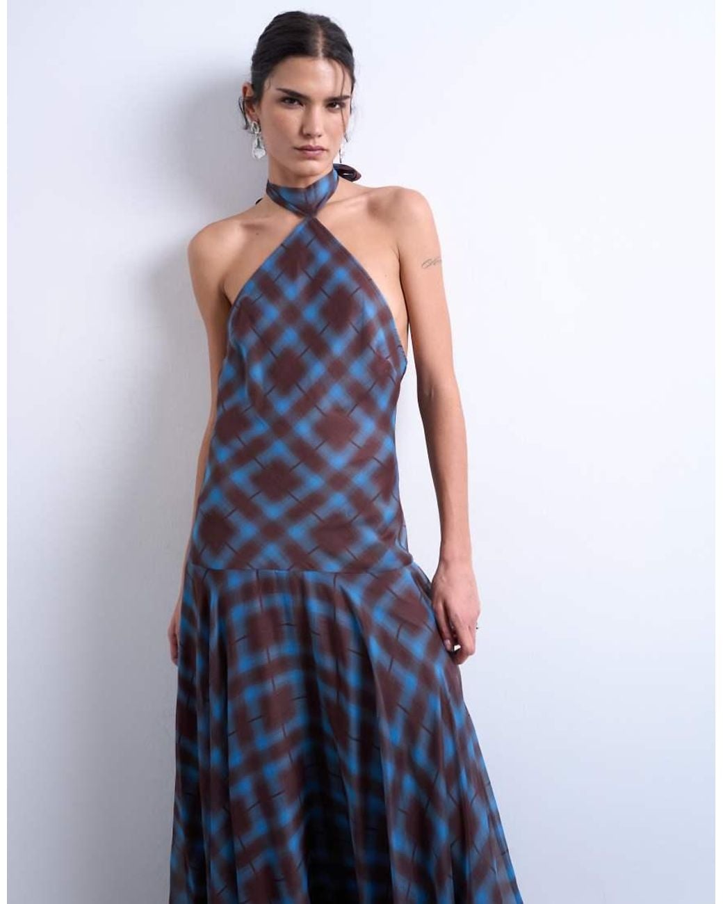 TOPSHOP Blue Volume Hem Dropped Waist Maxi Dress