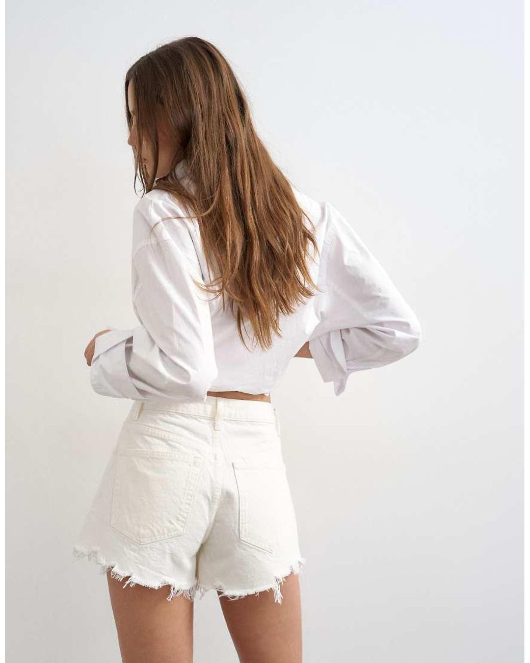 TOPSHOP White Denim A-line Short With Rip