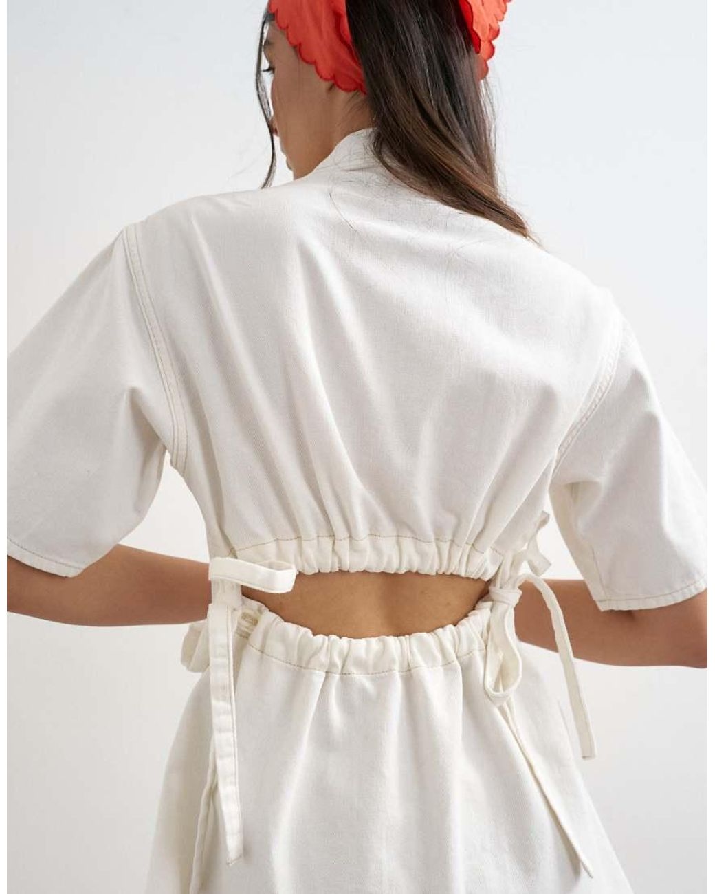 TOPSHOP Natural Denim Shirt Dress With Back Cut Out