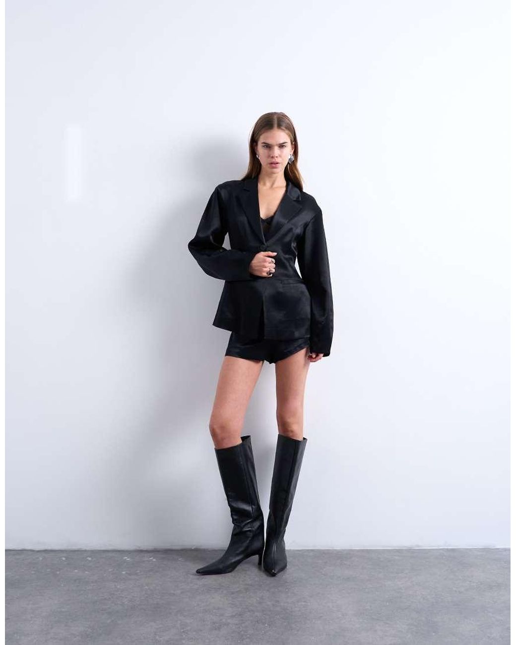 TOPSHOP Black Satin Cinched Blazer