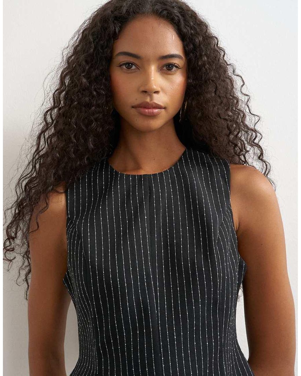 TOPSHOP Black Co Ord Striped Assymetric Hem Top