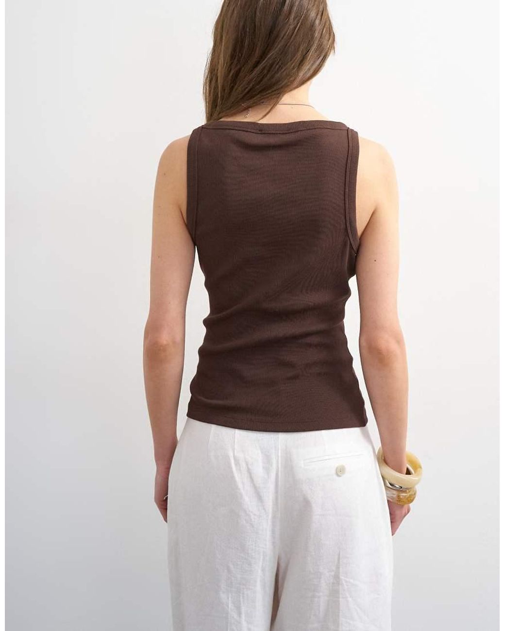 TOPSHOP Brown Slash Neck Racer Vest