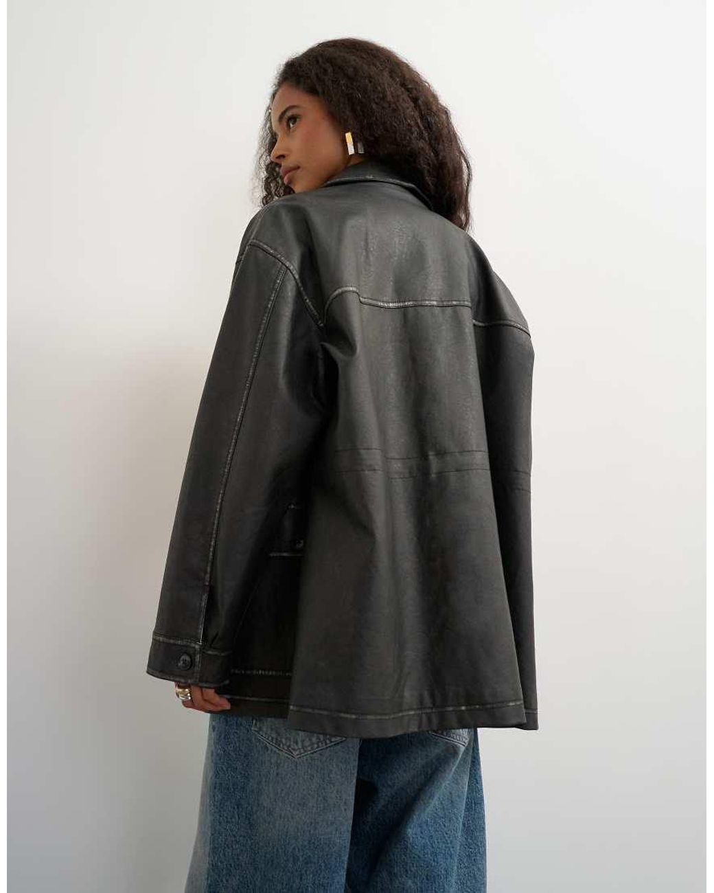 TOPSHOP Blue Faux Leather Cinch Waist Jacket