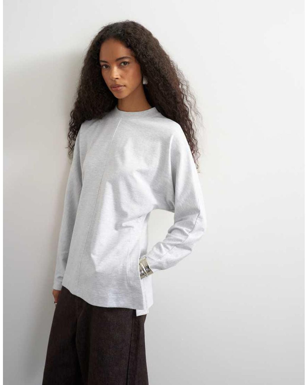 TOPSHOP White Long Sleeve Split Side Cinched Tee