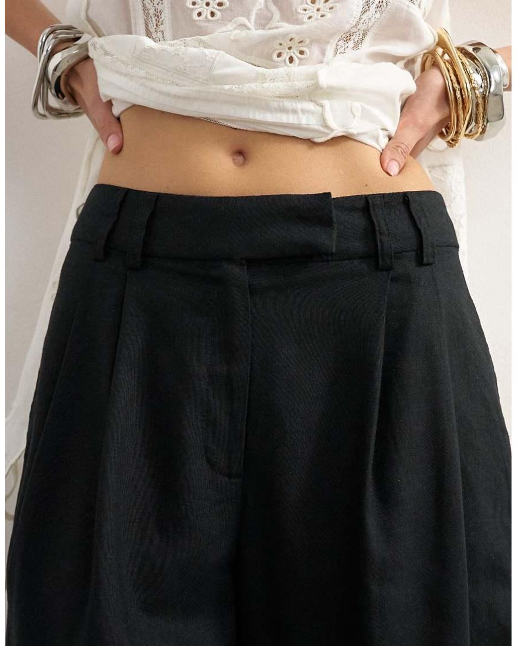 TOPSHOP Black Linen Bermuda Short