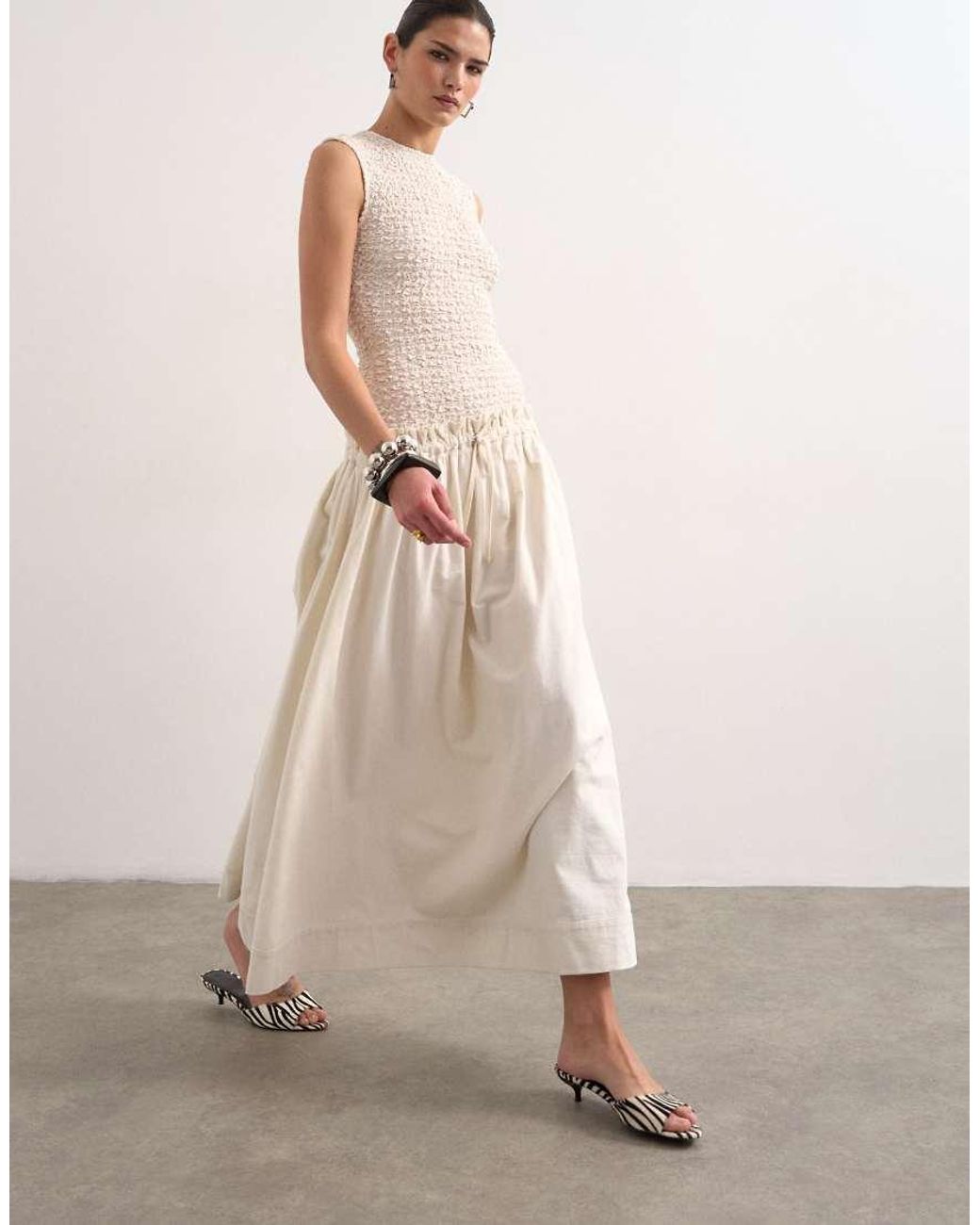 TOPSHOP Natural Dropped Waist Heavy Cotton Maxi Dress