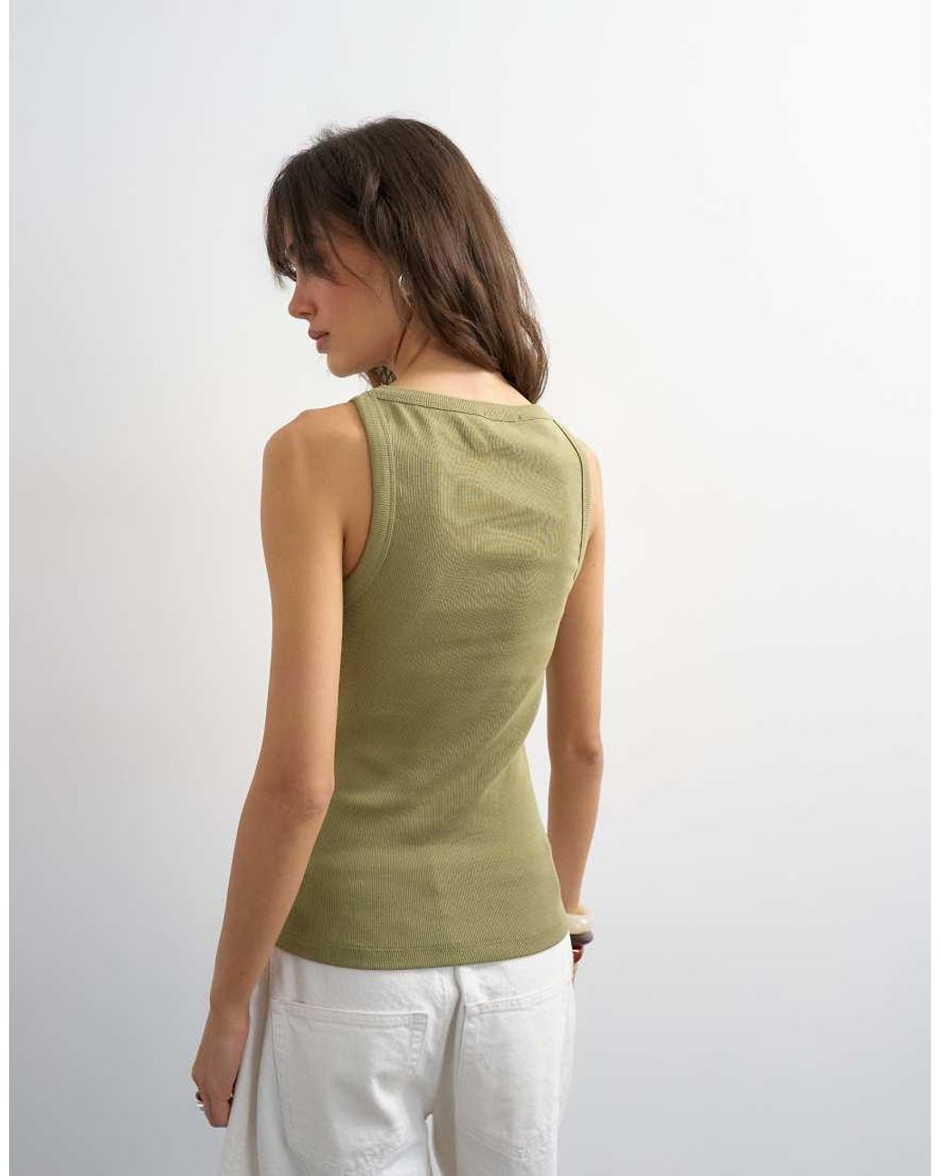 TOPSHOP Green Slash Neck Racer Vest