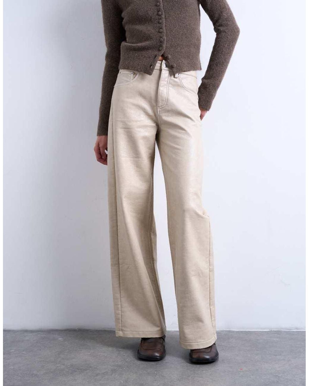 TOPSHOP Gray Faux Leather A Line Trouser