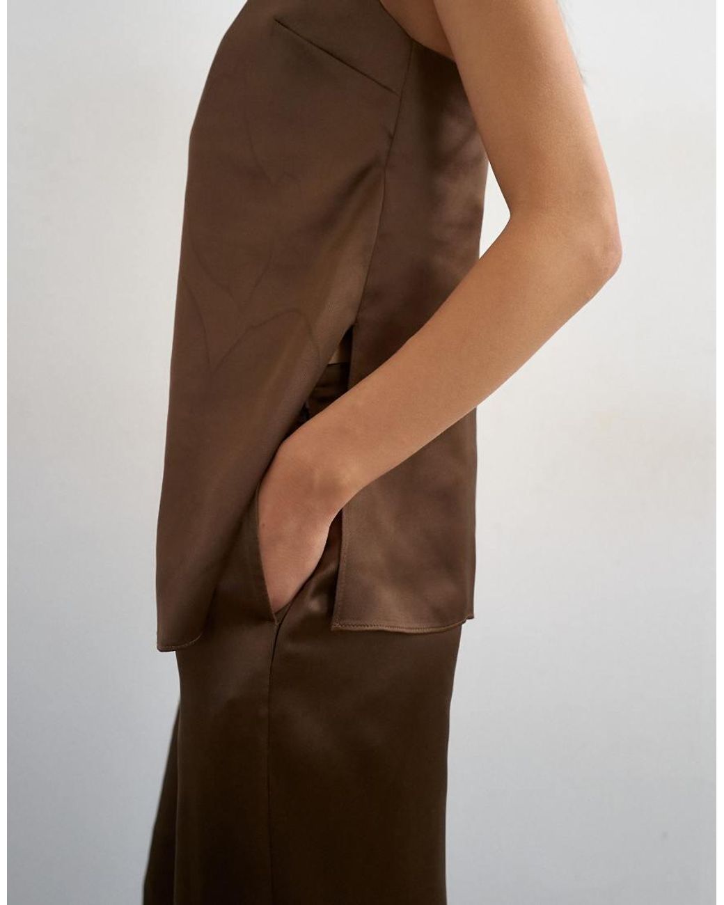 TOPSHOP Brown Satin Clean Wide Leg Trouser Co-Ord