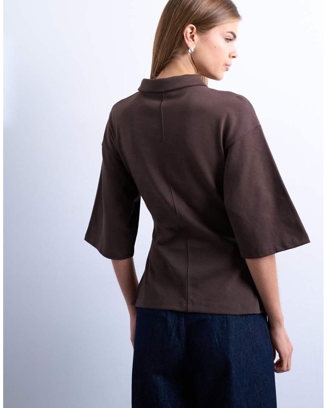TOPSHOP Brown Cinch Detail Structured Polo