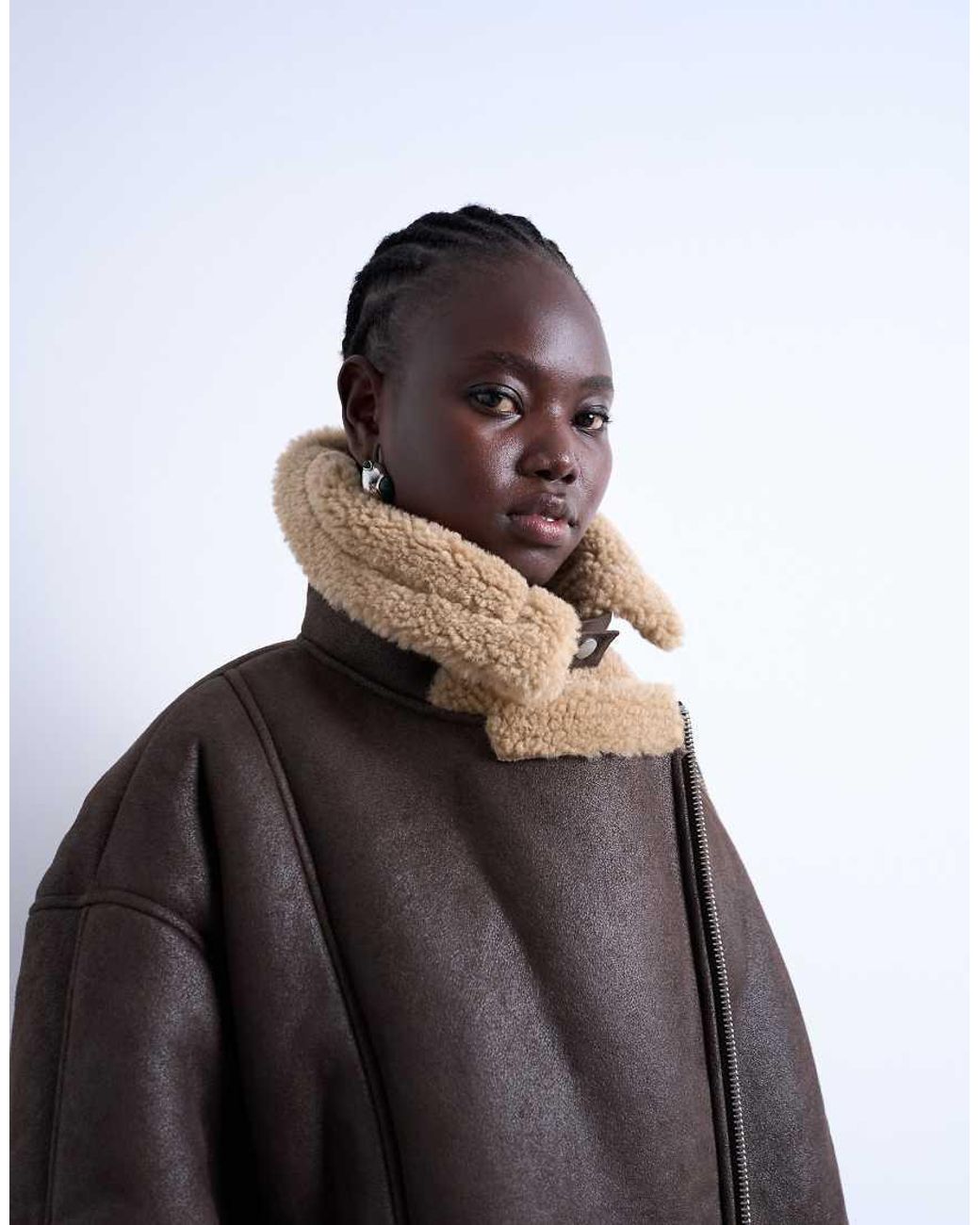 TOPSHOP Black Oversized Faux Shearling Aviator Jacket