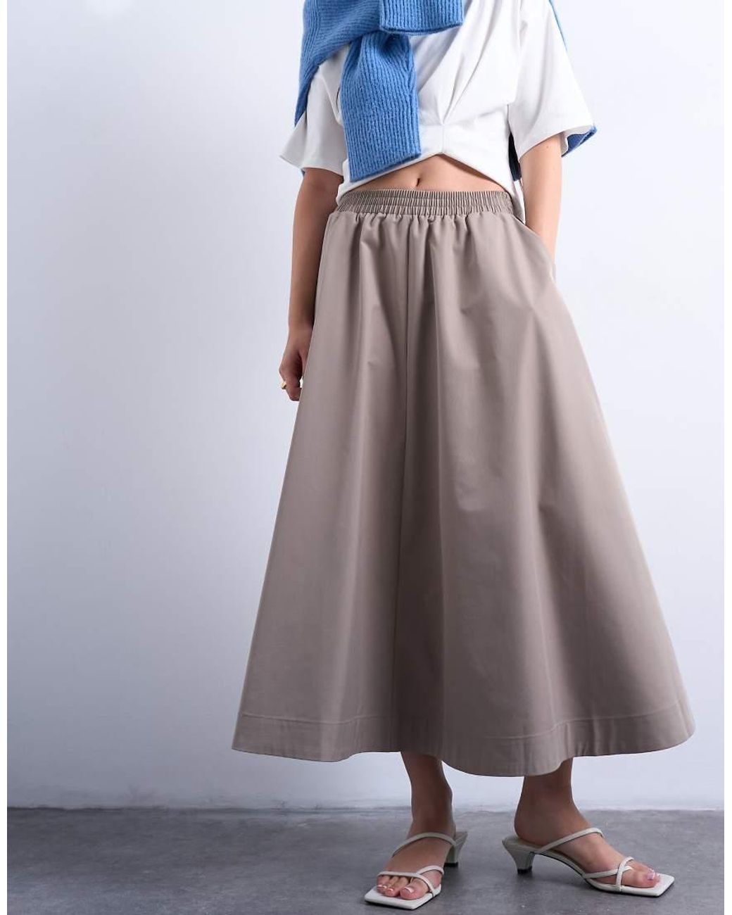 TOPSHOP White Full Midi Skirt