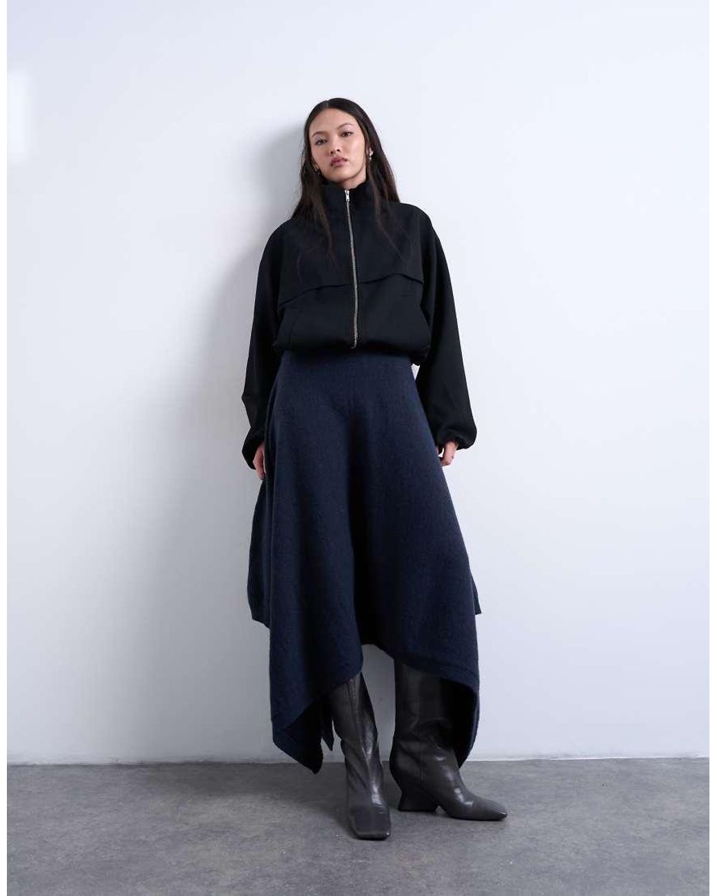 TOPSHOP Blue Knitted Draped Skirt