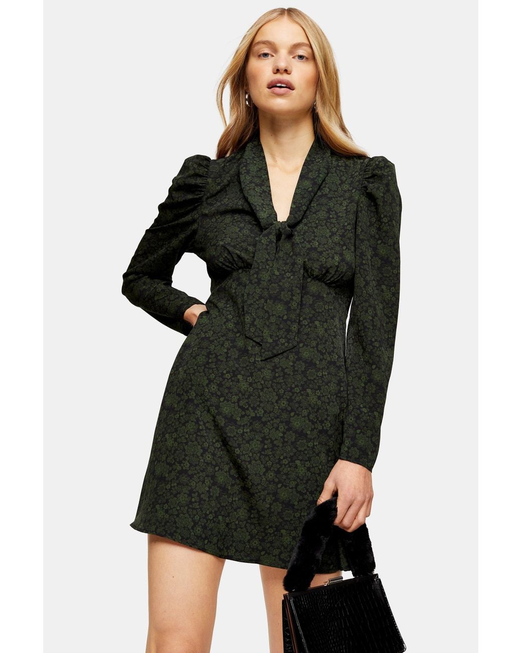 TOPSHOP Synthetic Spot Angel Sleeve Midi Dress in Khaki (Black) - Save 60% - Lyst