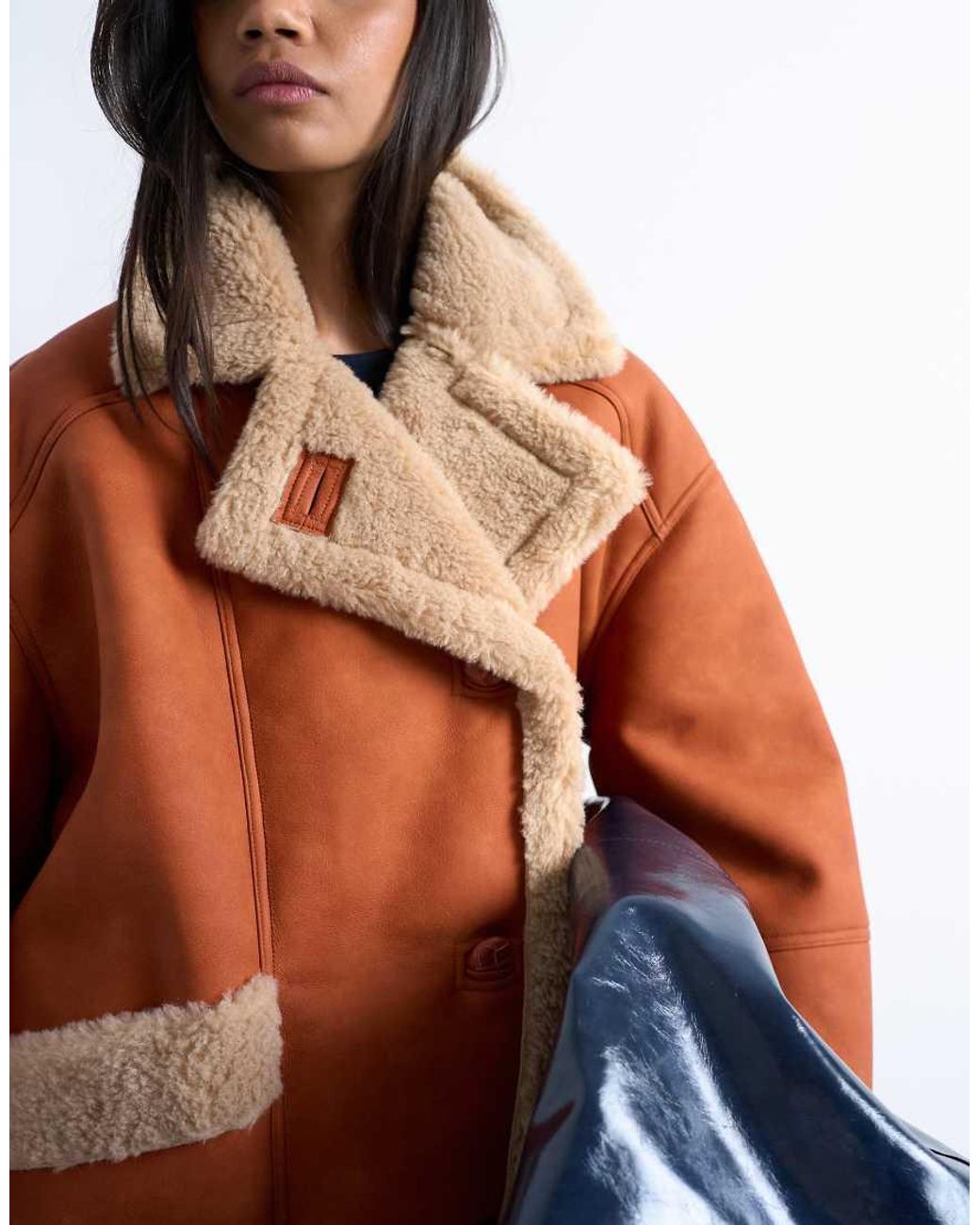 TOPSHOP Brown Shearling Super Oversized Car Coat