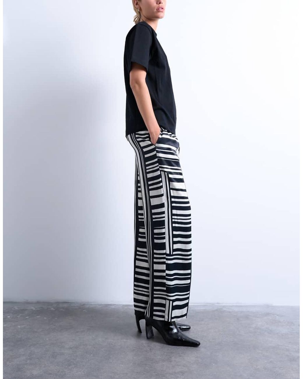 TOPSHOP Black Co Ord Mono Bold Stripe Satin Trouser