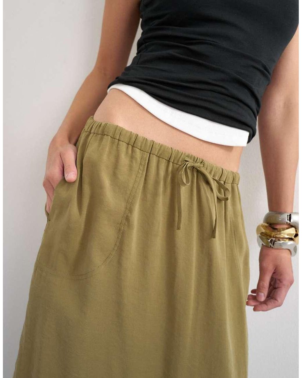 TOPSHOP Brown Tie Waist Slouchy Slim Maxi Skirt