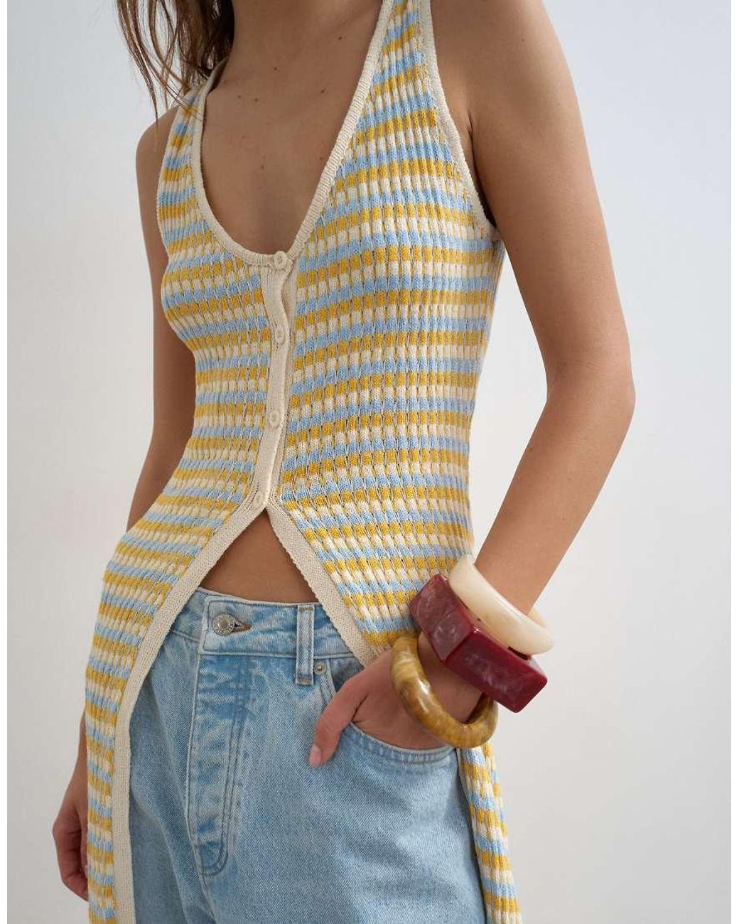 TOPSHOP Blue Knitted Pleated Long Line Cardi
