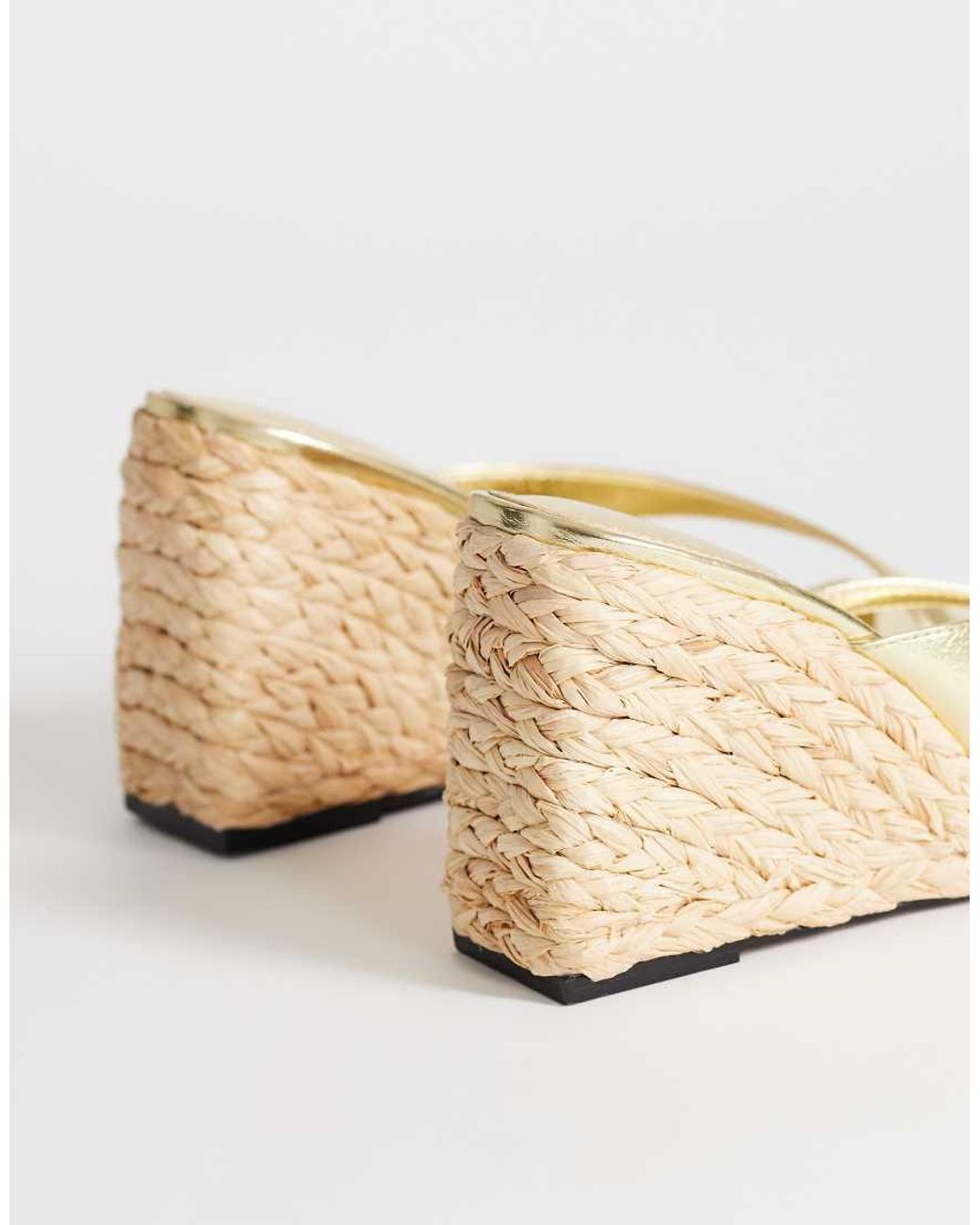 TOPSHOP Natural Naomi Raffia Wedge Toe Loop Mule Sandals
