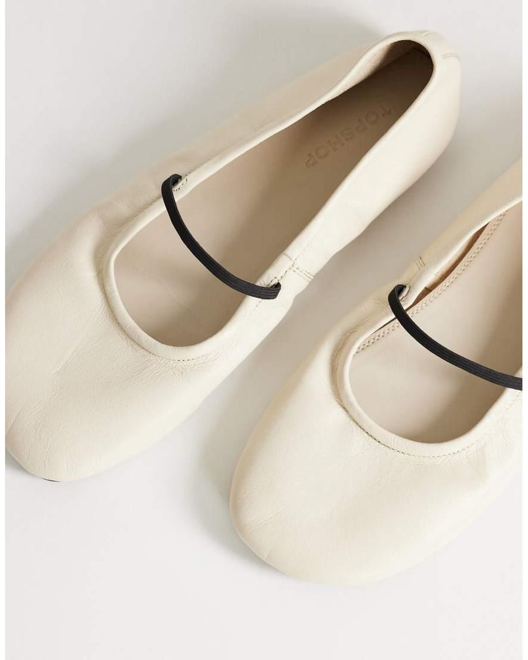 TOPSHOP White Bella Leather Round Toe Ballet Flat