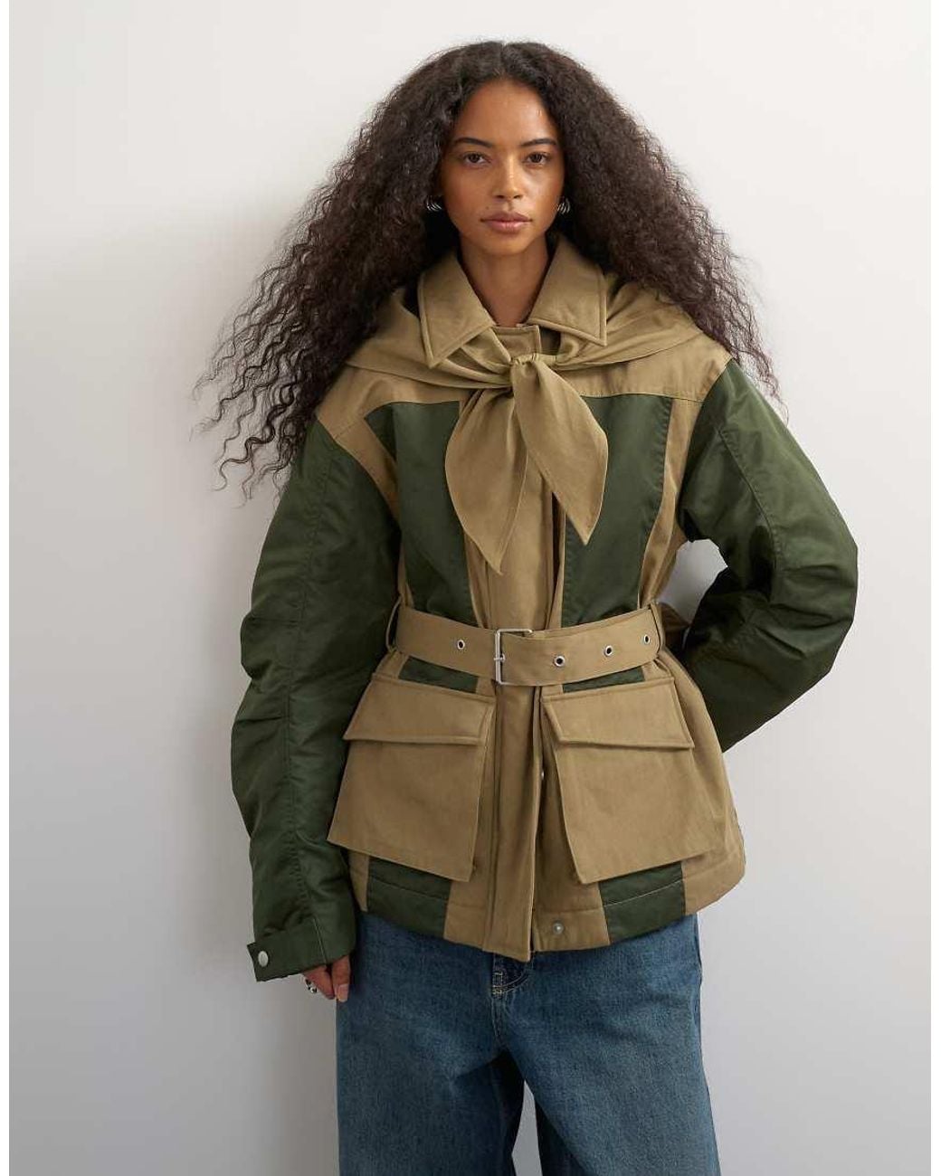 TOPSHOP Green Patch Hybrid Utility Jacket