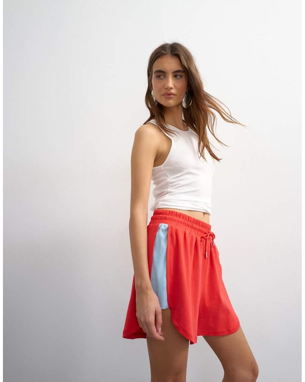 TOPSHOP Red Colour Block Sport Shorts Co-ord