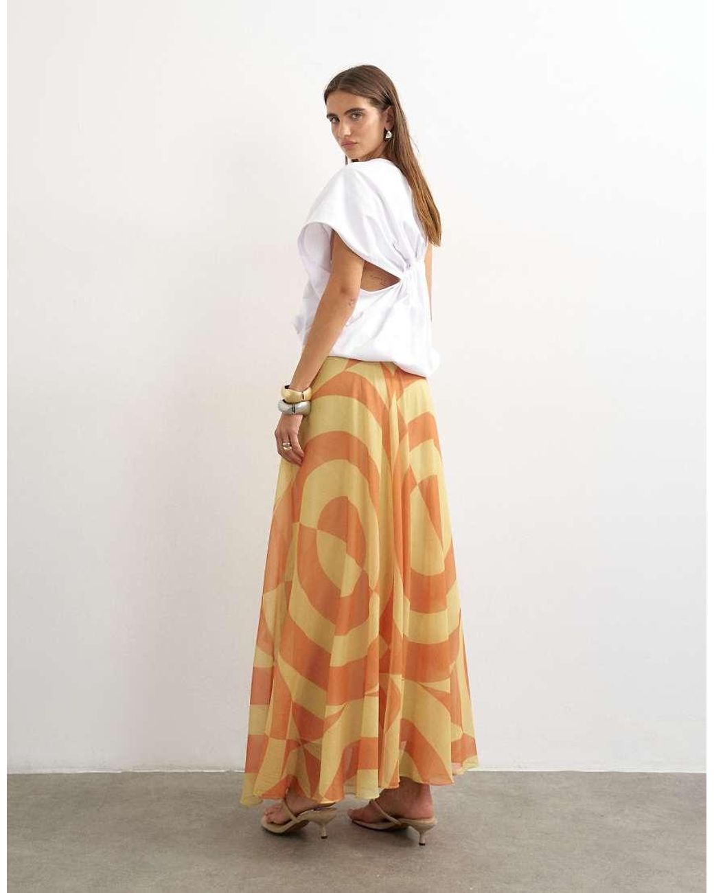 TOPSHOP Multicolor Sheer Full Circle Chiffon Midi Skirt