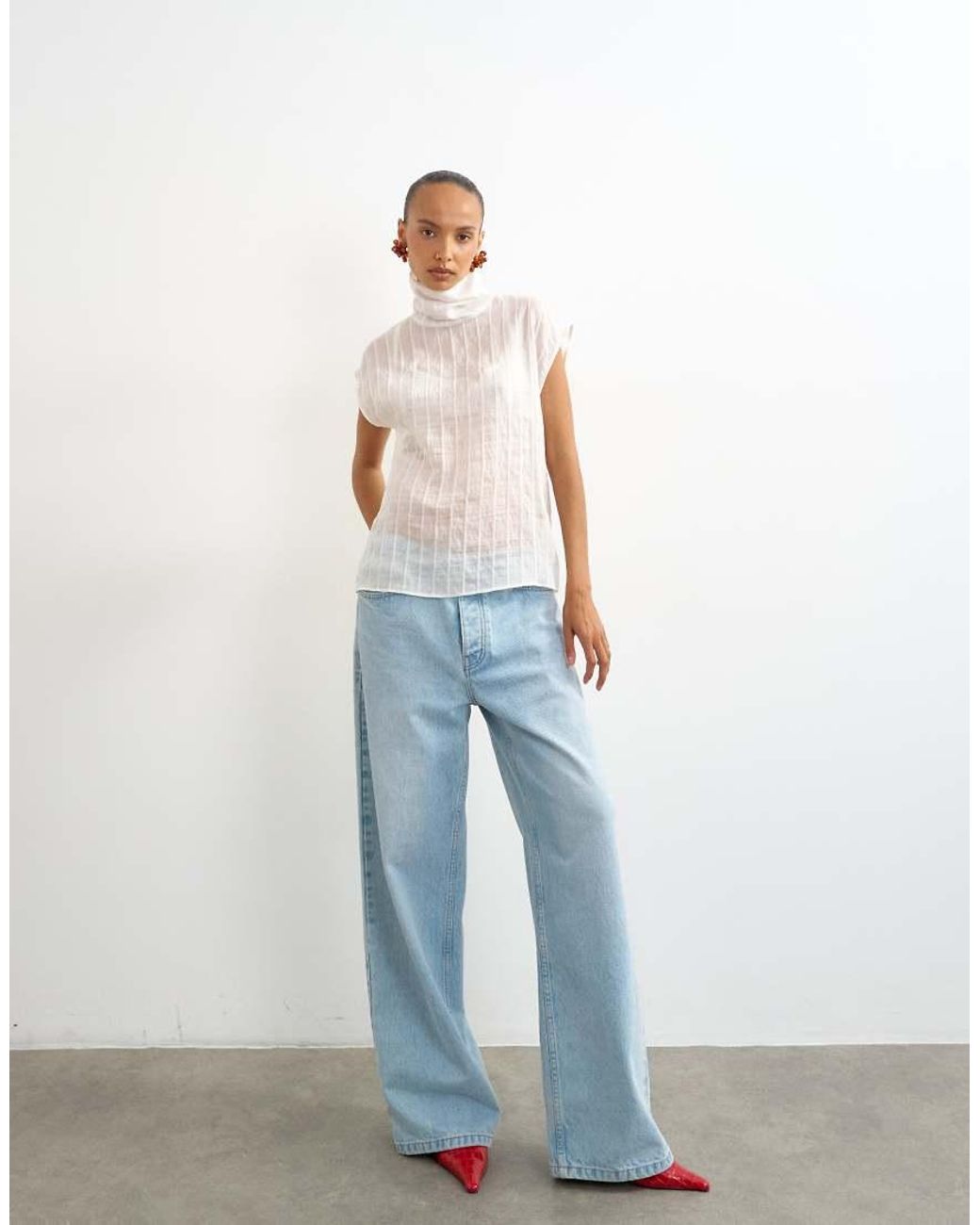 TOPSHOP Blue Funnel Neck Sleeveless Top