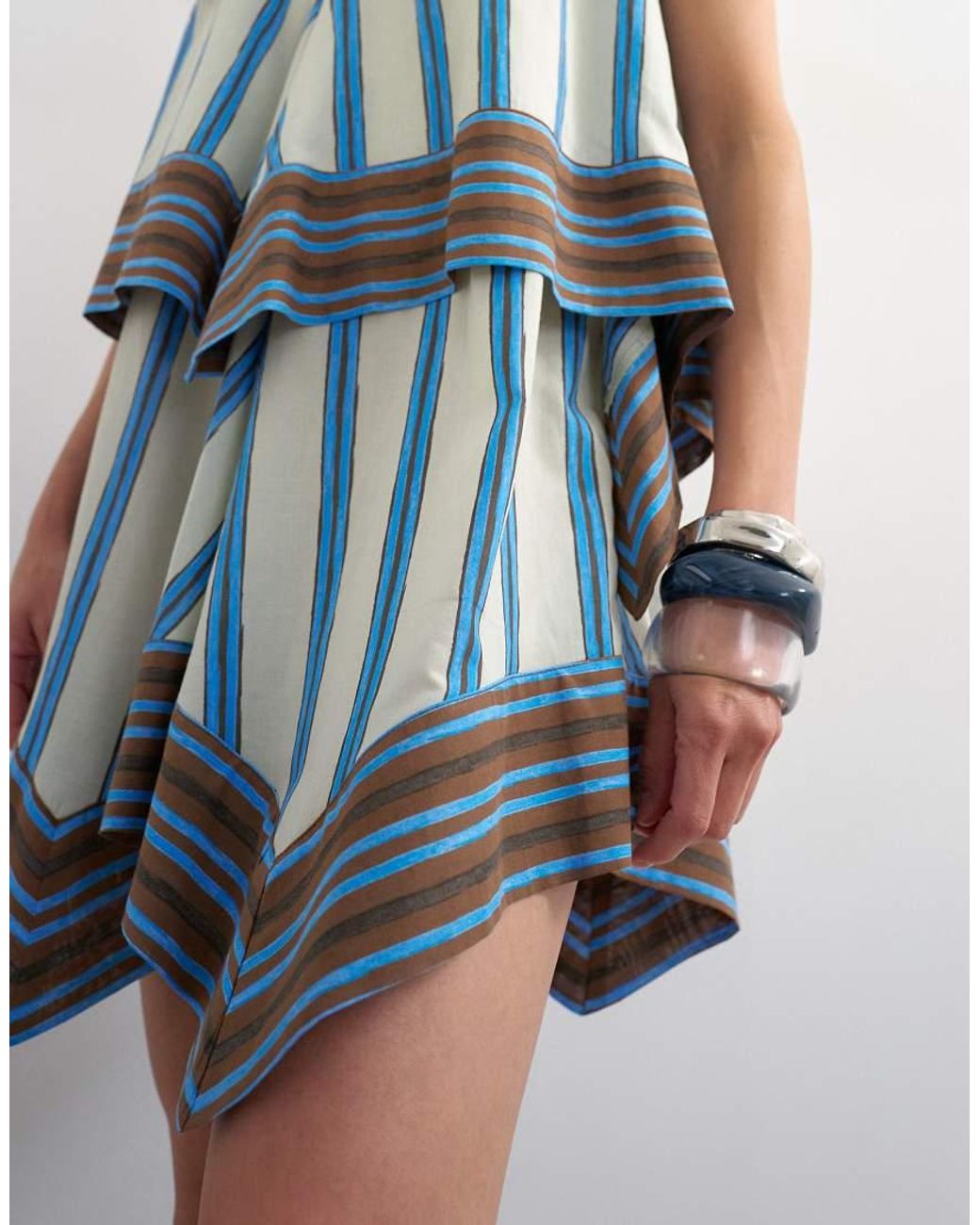 TOPSHOP Blue Cotton V Neck Smock Mini Dress