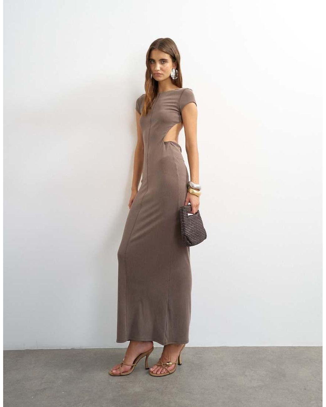 TOPSHOP Green Double Layer Cupro Cut Out Maxi Dress