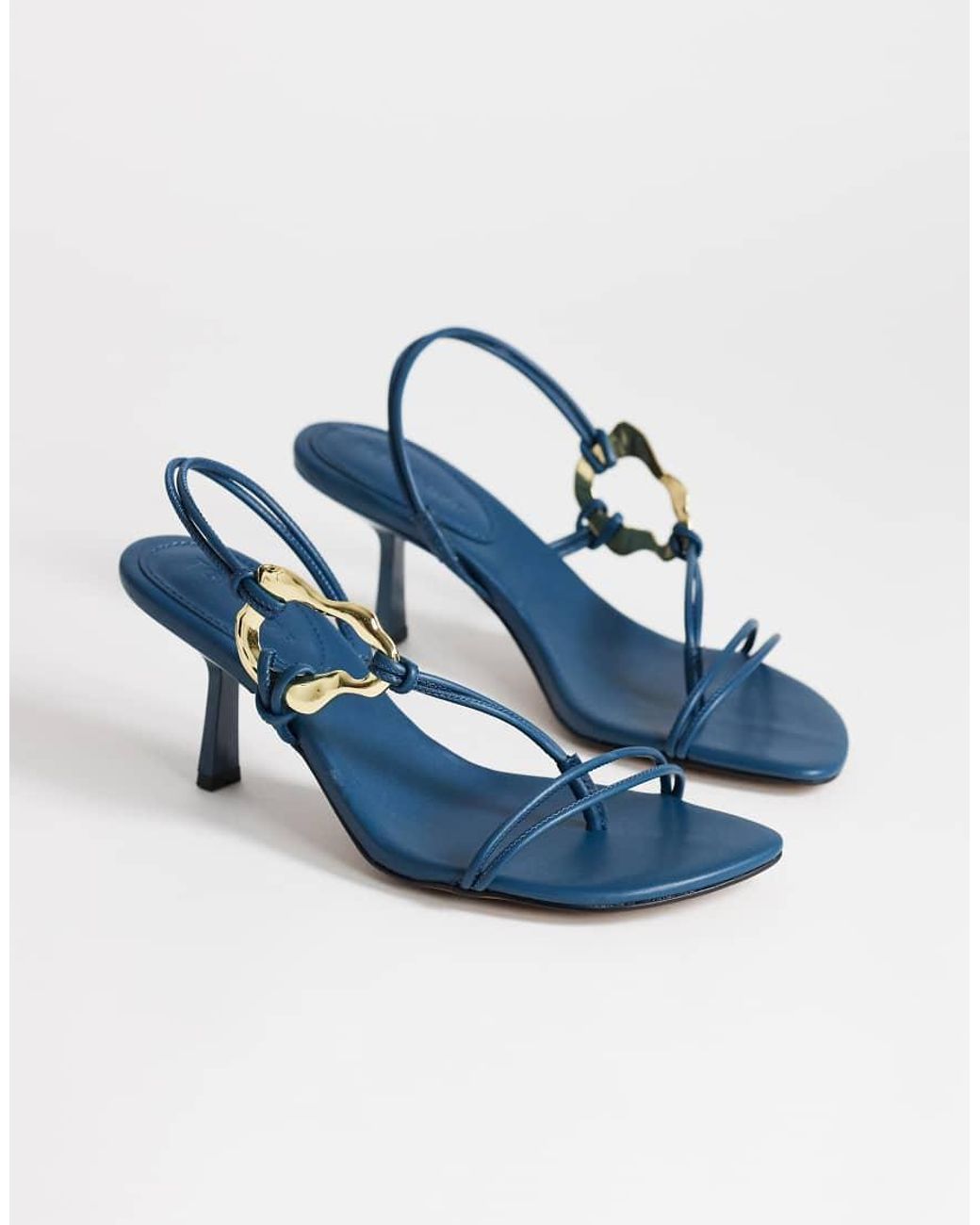 TOPSHOP Blue Nova Strappy Mid Heeled Sandals With Hardware