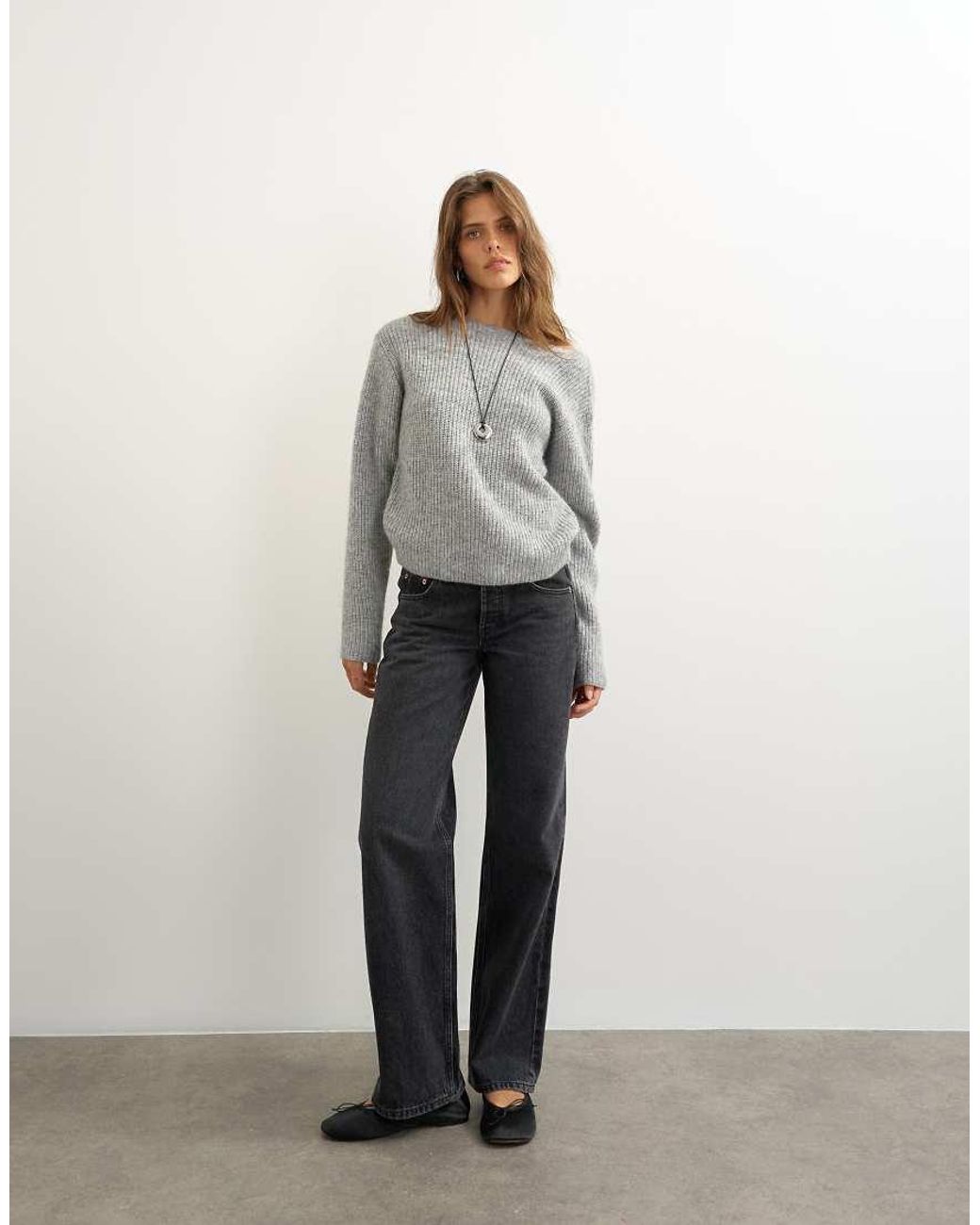 TOPSHOP Gray Knitted Knot Back Detail Jumper With Wool