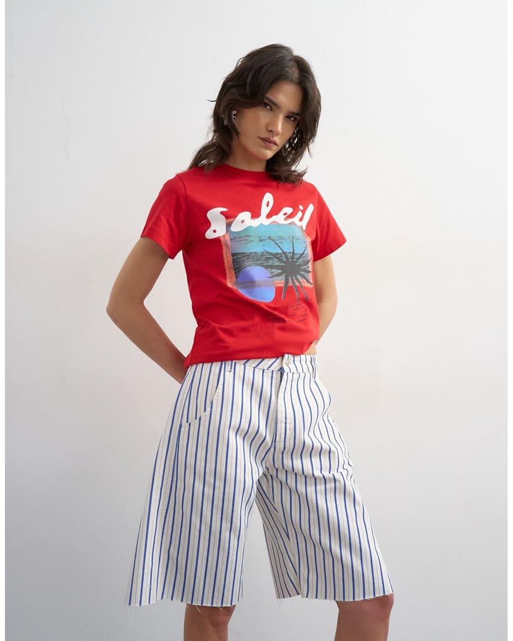 TOPSHOP Red Denim Barrel Jorts
