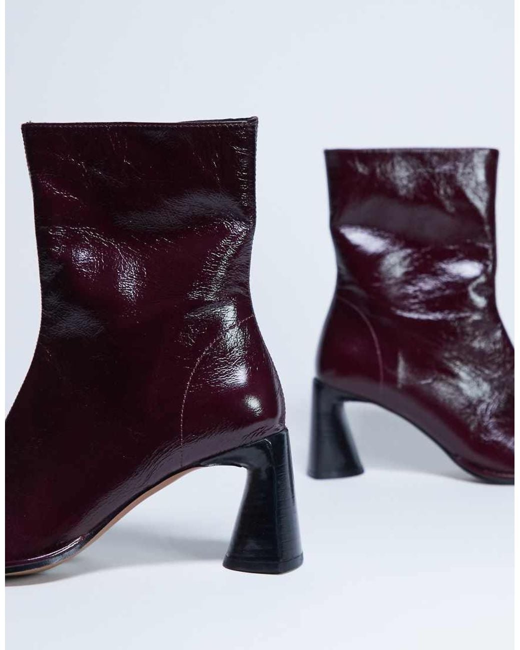 TOPSHOP Purple Star Premium Leather Round Toe Block Heel Boot
