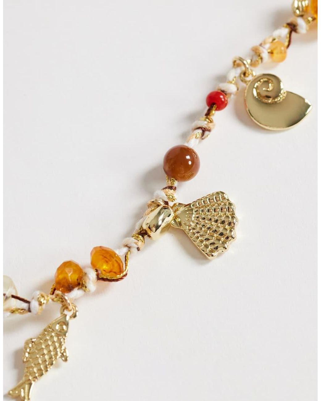 TOPSHOP Metallic Orla Bead Necklace With Charms