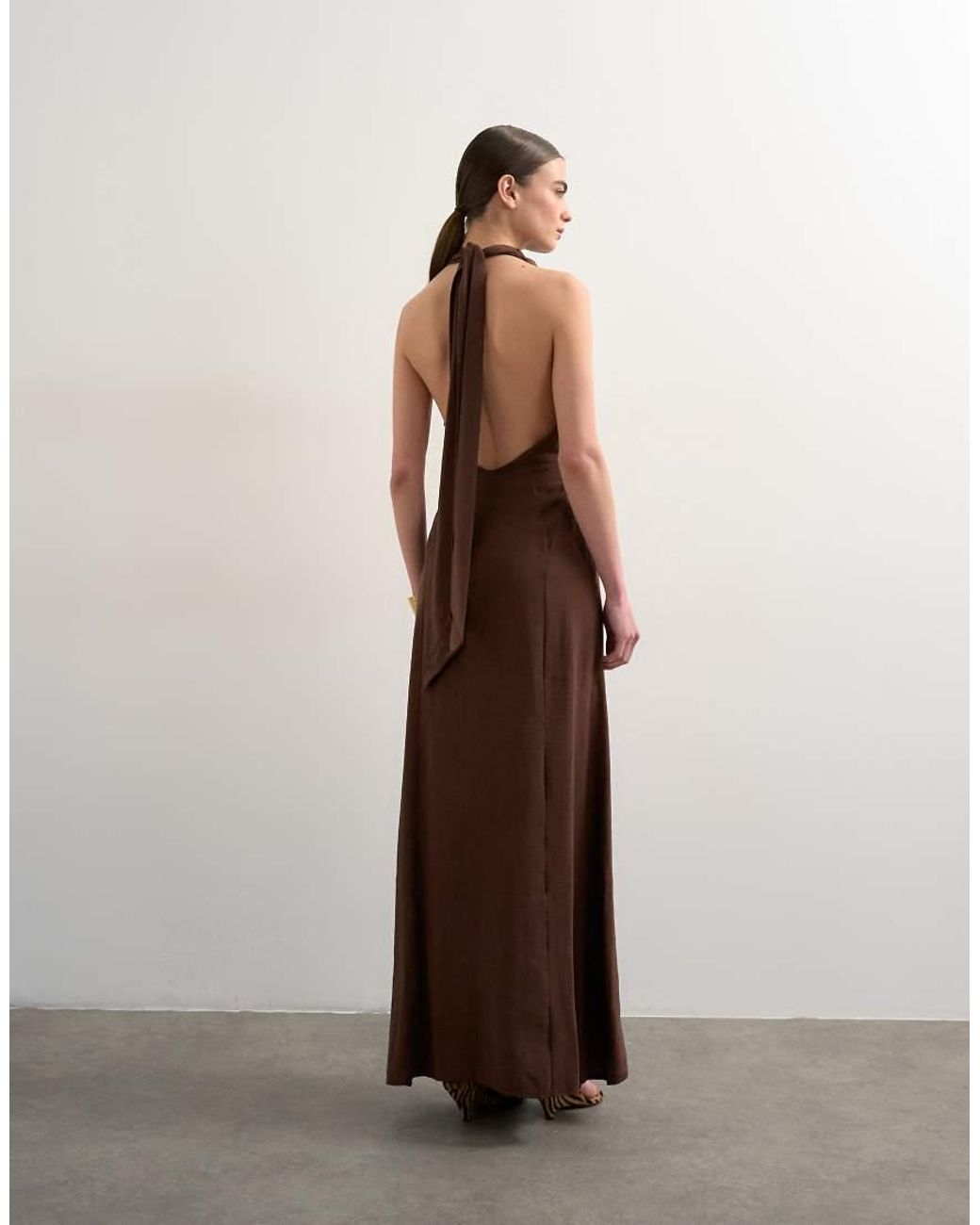 TOPSHOP Brown Halter Cowl Maxi Dress