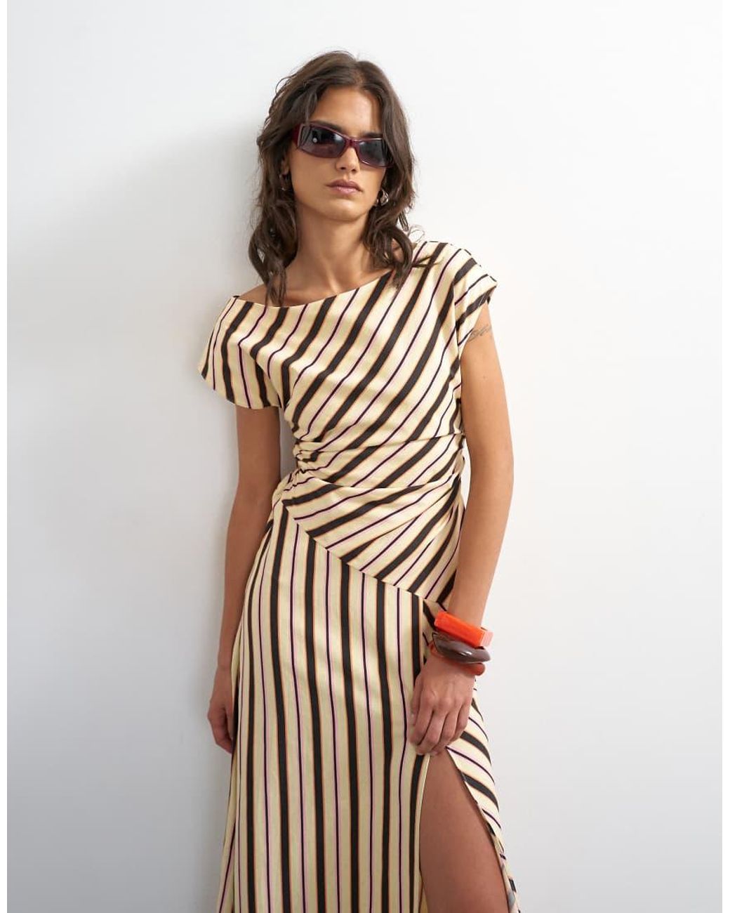 TOPSHOP White Linen Rich Fallen Shoulder Maxi Dress