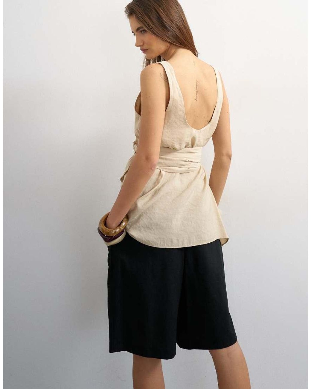 TOPSHOP Natural Tie Waist Scoop Neck Cami Top