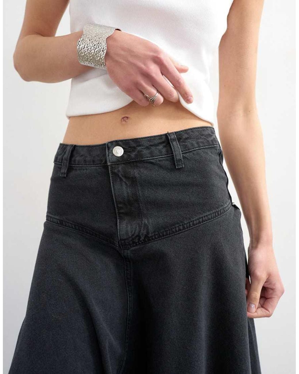 TOPSHOP White Denim Yoke Front Maxi Skirt