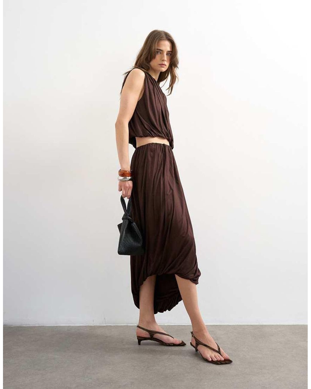 TOPSHOP Brown Bubble Drape Top