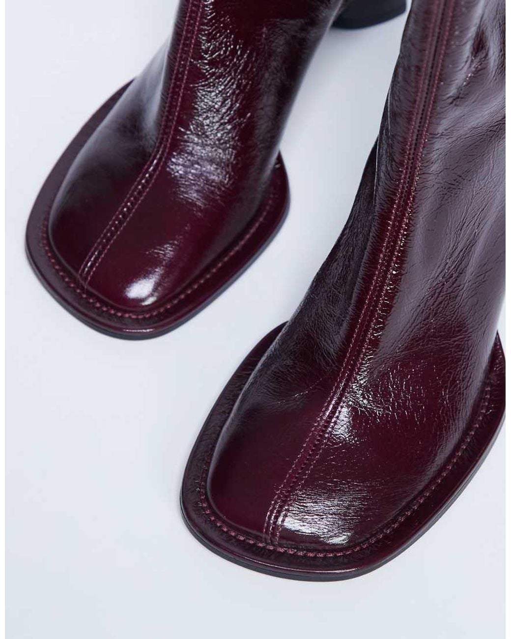 TOPSHOP Purple Star Premium Leather Round Toe Block Heel Boot